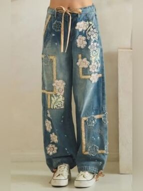 #1504 Oli & Hali Vintage Bloom Patchwork Denim Lounge Pants